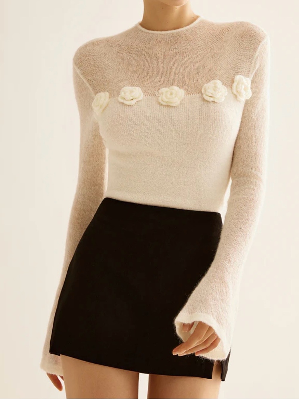 Commense 3D Flower Panel Soft Knit Top XS